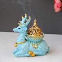 nordic style colored marbled resin christmas decor reindeer golden metal incense burner middle east arabian aromatherapy burner