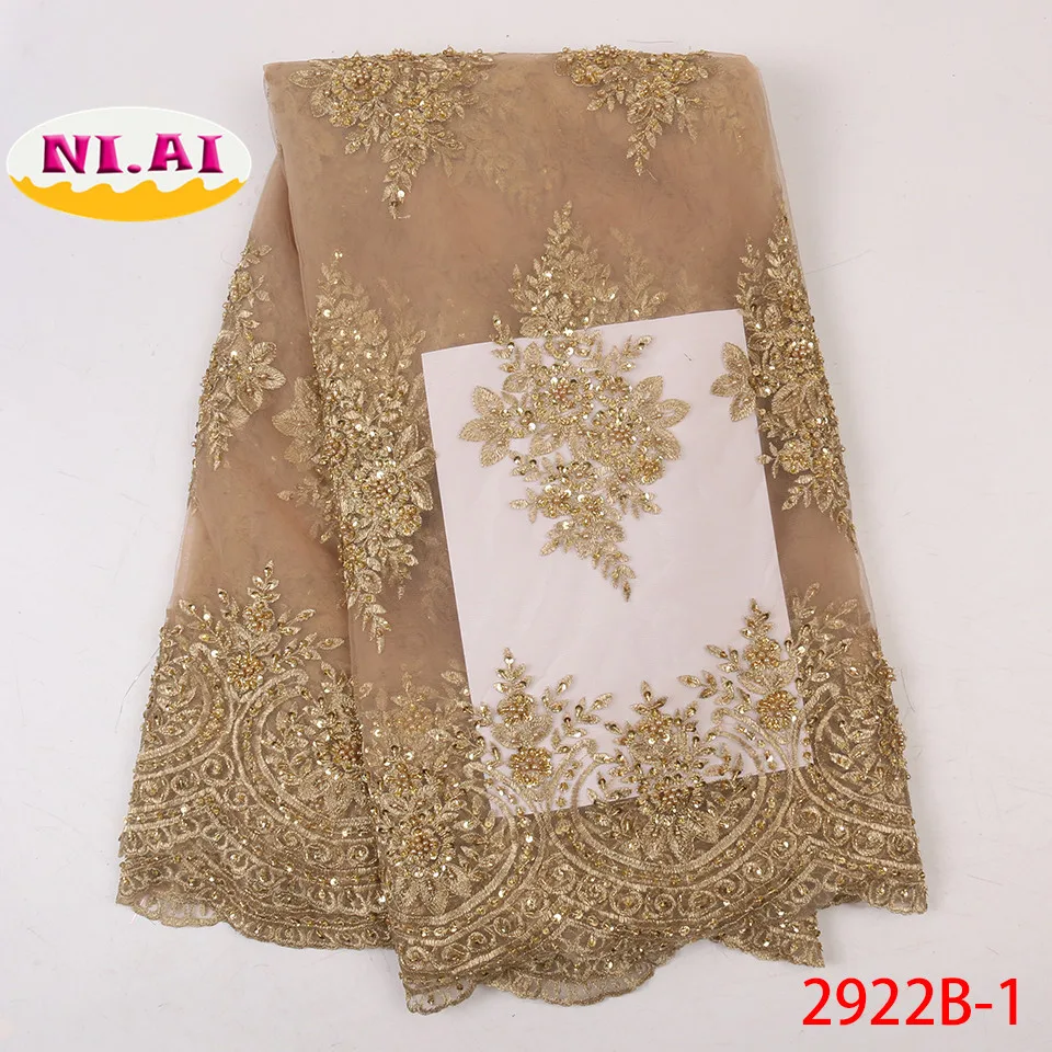 NIAI Золотое новейшее Африканское кружевное платье ручной работы из бисера для