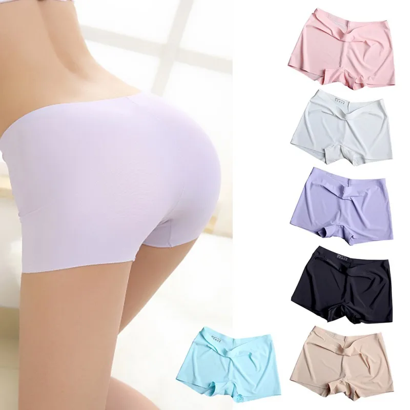 Women's Ice Silk Safety Shorts Invisible Seamless Boxer Briefs Underwear Boyshort