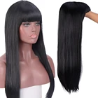 SHANGKE длинные прямые волосы черные с челкой синтетические парики для женщин термостойкие женские вечерние парики для косплея