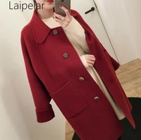 laipelar new coat women winter 2020 new korean coat loose casual thick black woolen coat wool coat women plus size long coat