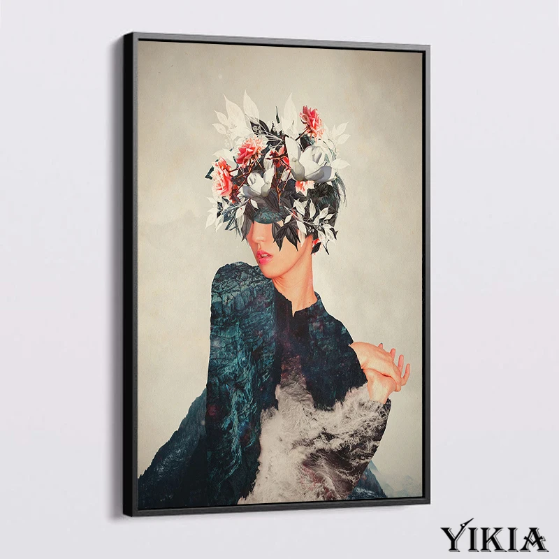 

Canvas Painting Abstract Girl Flower Woman Vintage Posters and Prints on The Wall Nordic Living Room Decoration Wall Pictures
