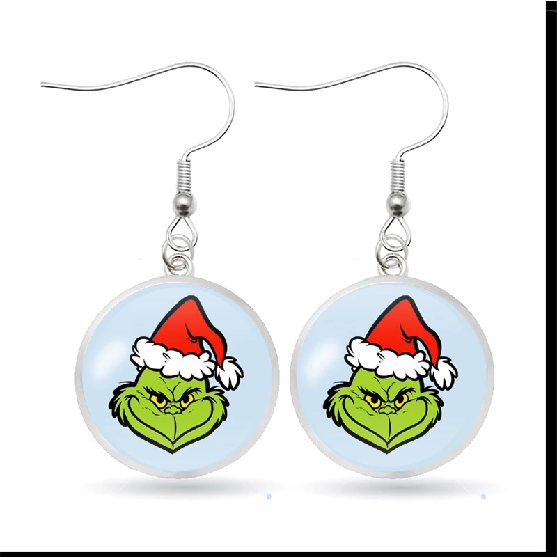 Серьги гвоздики из стекла с рождественским принтом в виде кабошона для женщин и