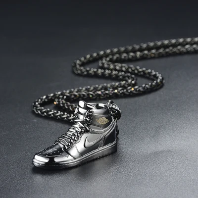925 пробы, серебряный, золотой, черный AJ Air Shoe Jordan мини-кроссовки с подвеской в стиле хип-хоп, длинная цепочка, ожерелье, модные ювелирные изделия - Окраска металла: Black