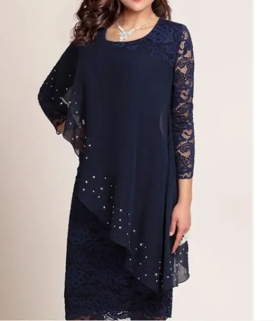 Женское шифоновое платье с рукавом 3/4 однотонное летнее кружевное большого