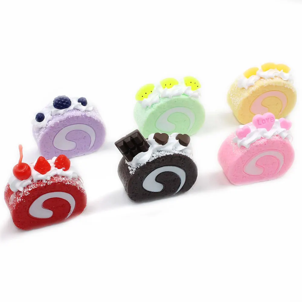 Миниатюрные фигурки с имитацией фруктового торта кавайные швейцарские рулоны