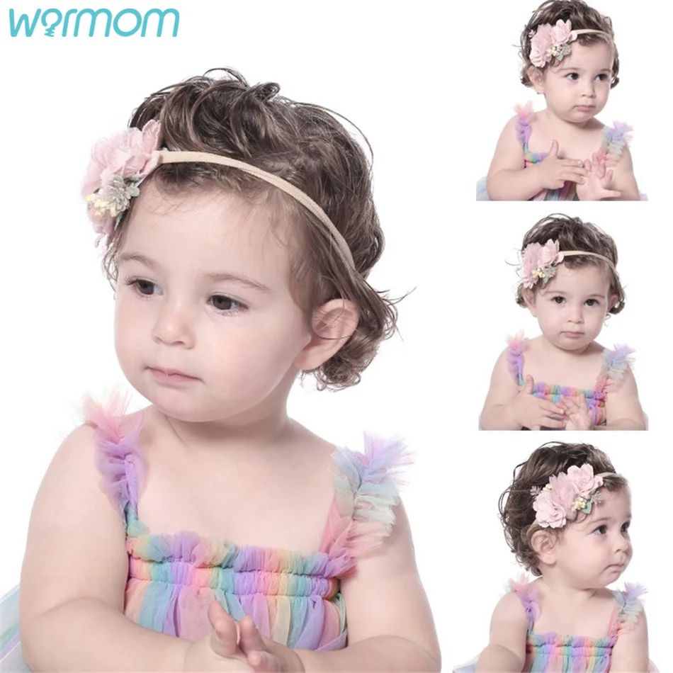 

Warmom Super Soft Nylon Mesh Hairband Non-marking Elastic Children's Hair Ring Rhinestone Pearl Head Ring Baby Hair Accessories