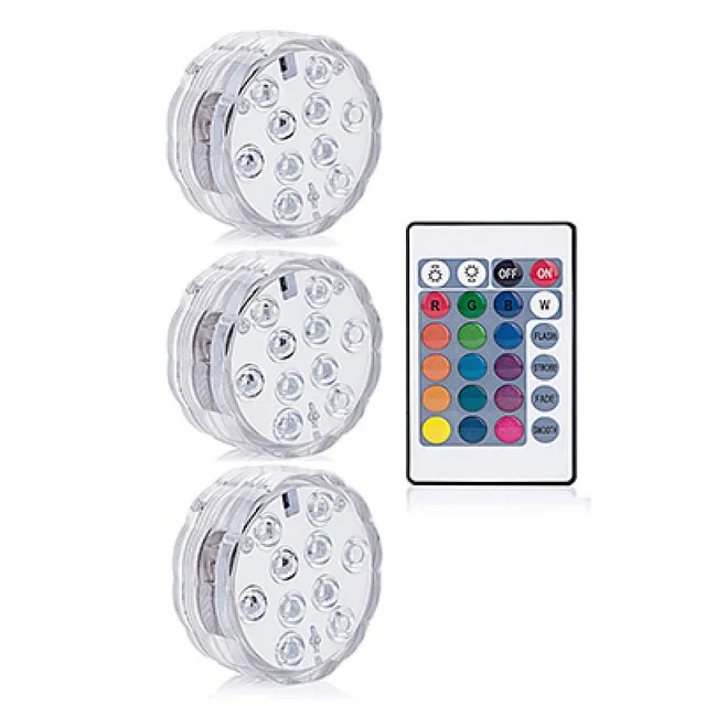 1 Remote 3 Light 10 Led RGB погружной светильник с дистанционным управлением, на батарейках, подводный Ночной светильник, напольная ваза, чаша, садовые вечерние украшения - Испускаемый цвет: 1 Remote 3 Light