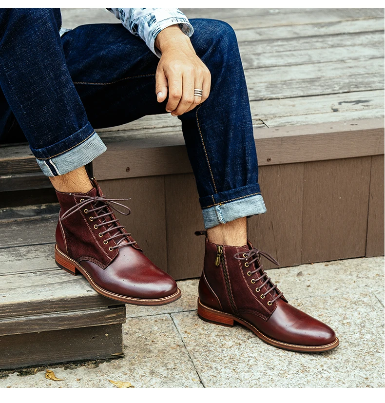 

Men winter Boots Genuine cow leather chelsea boots brogue casual ankle flat shoes Comfortable quality lace up dress boots 2020