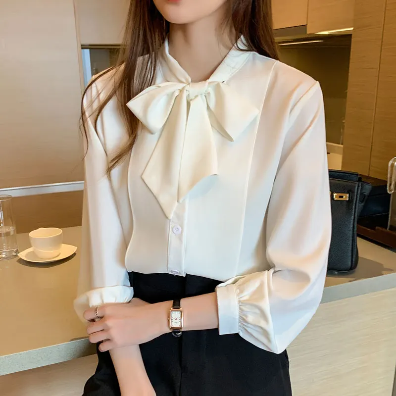 Белая блузка модная женская рубашка 2020 одежда топ в Корейском стиле с длинным