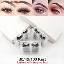 Visofree 30/40/100 Pairs 3D Mink Lashes With Tray No Box Handmade Full Strip Lashes Mink False Eyelashes Makeup eyelashes cilios