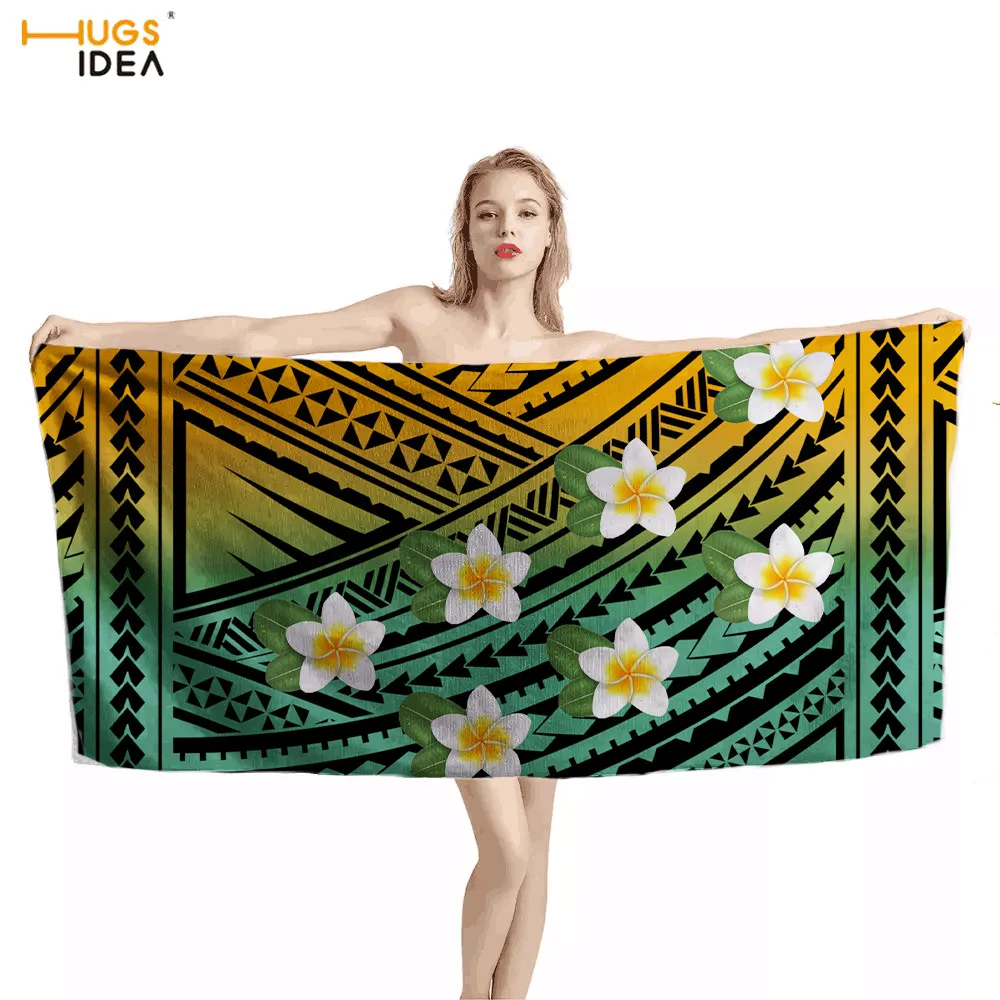 

HUGSIDEA Hawaiian Polynesian Flower Print Women Bath Towels Quick Dry Hair Hand Face Soft Blanket Travel Beach Towels for Yoga