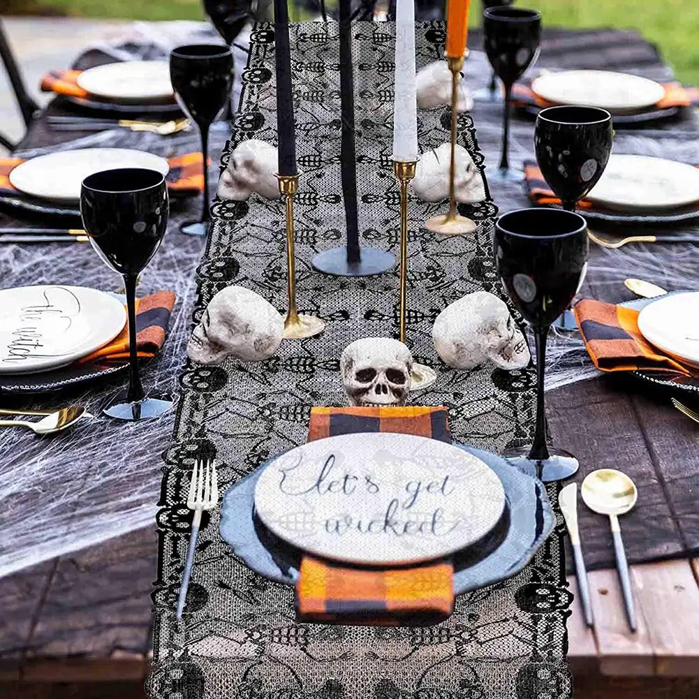 AsyPets большой размер кружева настольная дорожка черный скелет Танец шаблон