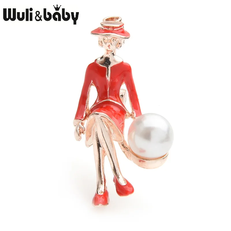 Wuli & baby синие и красные Броши для женщин мужчин с жемчугом девушек Повседневная
