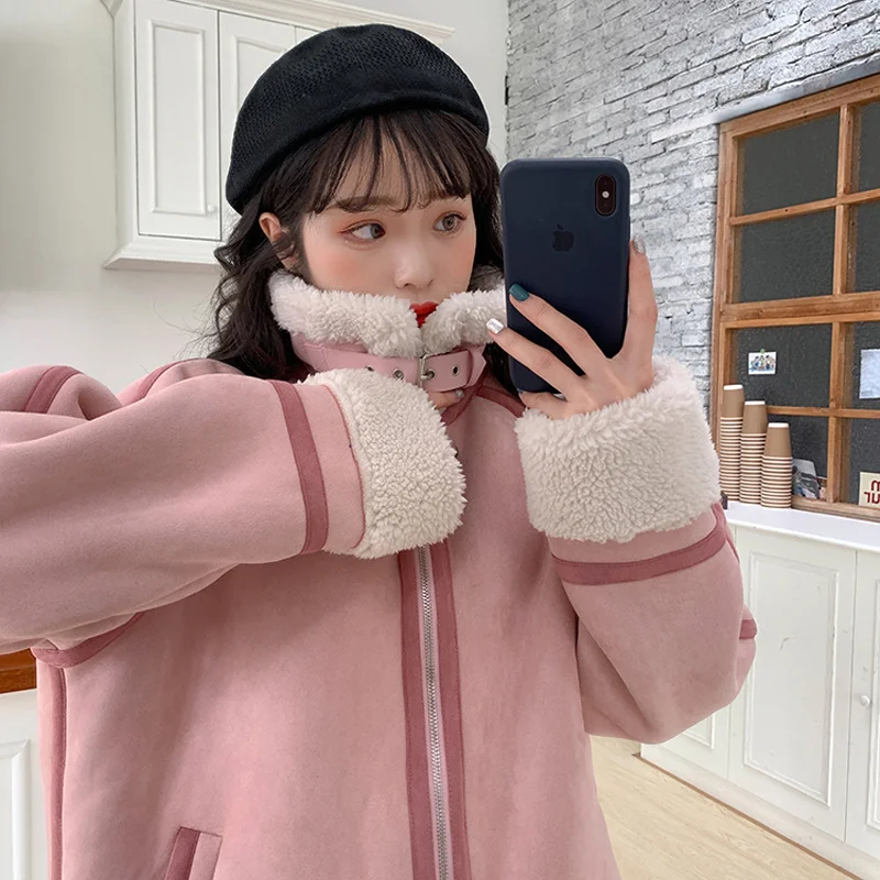 

Женское пальто из имитации овечьей шерсти, Свободное пальто с воротником-стойкой, новый дизайн 2021