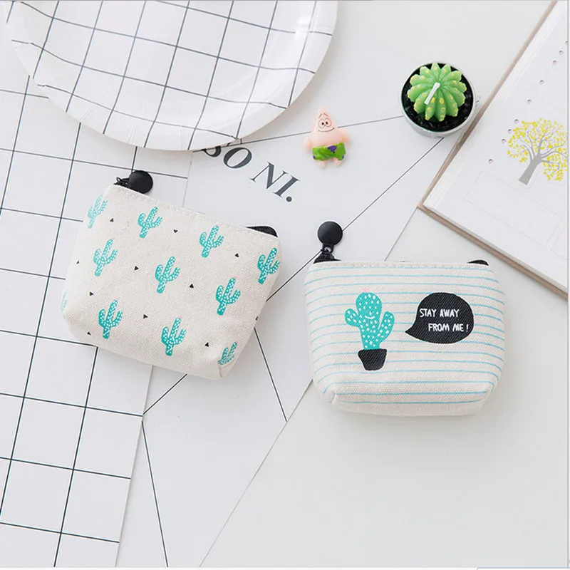 Сумка для денег кошелек мелочи Зеленый Кактус с принтом простая холщовая мини