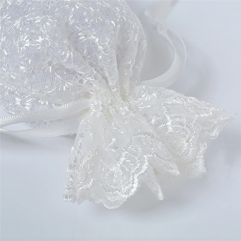 Creative 10PCS 10x14cm White Lace Flower Organza Drawstring Bags Pouches Jewelry Wedding Gift | Украшения и аксессуары