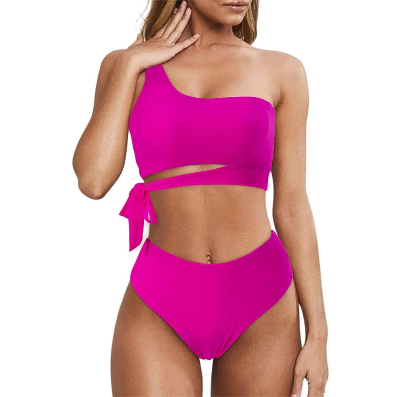 

One Shoulder Bikins Group Set Two Piece Set Swimsuit Women High Waisted Swimwear Bathers Beach Wear 2022 Woman Clothing