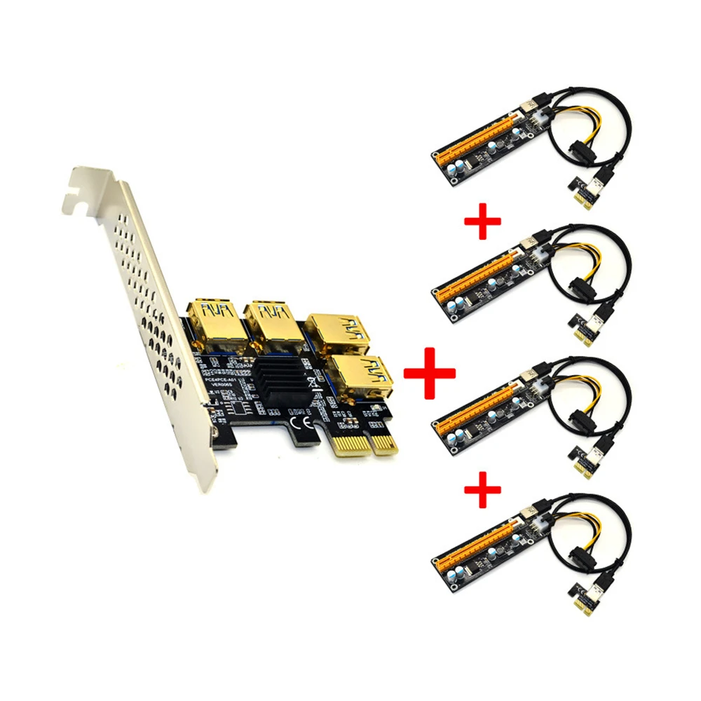 

1 шт. Новый переходник PCIe на 4 порта, плата адаптера PCI-E от 1x до 4 USB 3,0 PCI-E Rabbet GPU