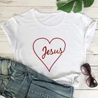 Футболка женская, с принтом в виде сердца и Иисуса, повседневная, с круглым вырезом, в стиле ретро, с коротким рукавом, размера XXXL, лето 2021