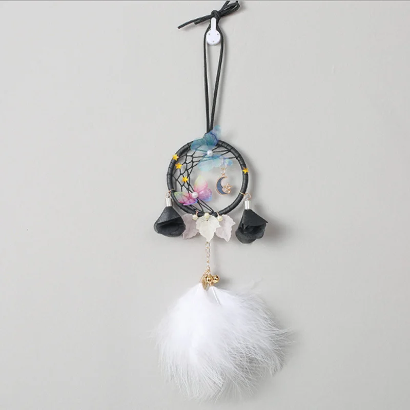 Scandinavian Style Moon Dreamcatcher With Star &amp Butterfly Leaves White Feather Windows Pendant Decoration Accessories | Дом и сад