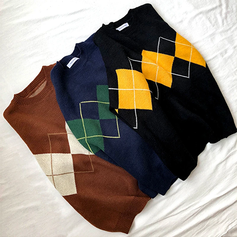 

Geometric Pattern Fashion Basic Hit Casual Regular 2020 Female Women Long Sleeve All Match College Wind Hit Hot Sale Sweaters