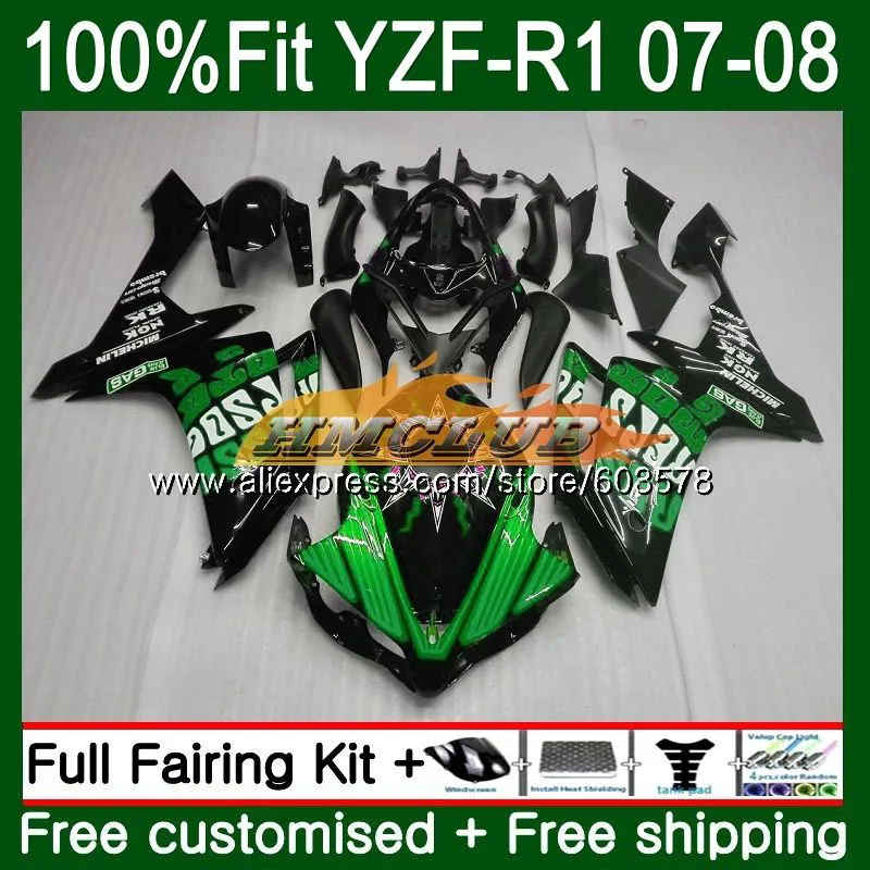 Инъекция для YAMAHA YZF R 1 1000 R1 2007 2008 49CL.98 глянцевый зеленый 07 YZF1000 YZFR1 08 OEM