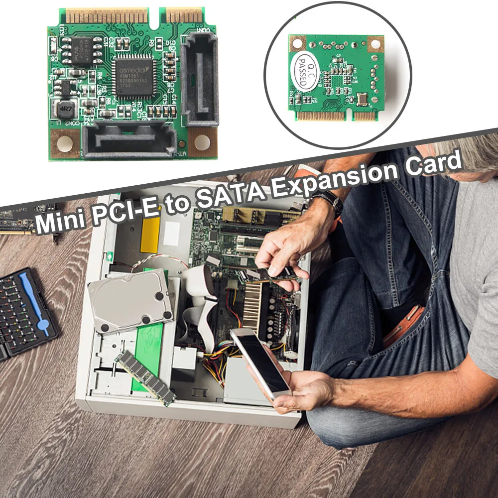 

Mini PCI-E to SATA Extension Card 2 Ports Add On Cards High Speed Mini PCI Express Adapter Converter Hard Drive Card