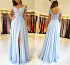 Женское вечернее платье с открытыми плечами, длинное платье небесно-голубого цвета с разрезом сбоку и кружевной аппликацией, платье для выпускного вечера и вечеривечерние, платье горничной Honor для гостей свадьбы