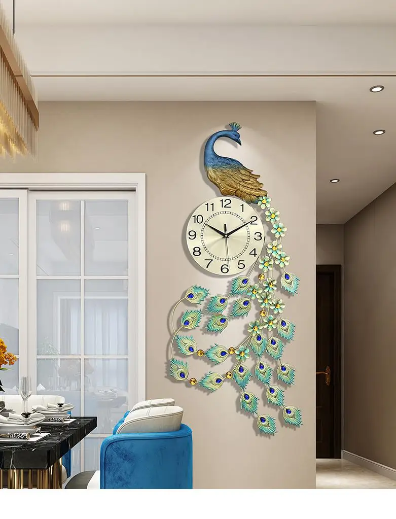 3D золотые алмазные настенные часы Павлин металлические бесшумные цифровые для