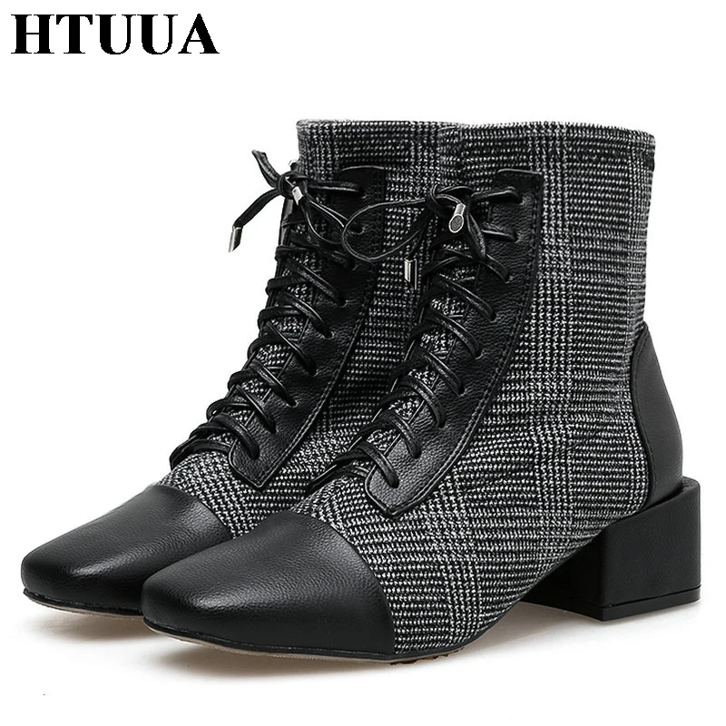 HTUUA/дизайнерские зимние ботинки женская обувь толстые теплые плюшевые ботильоны