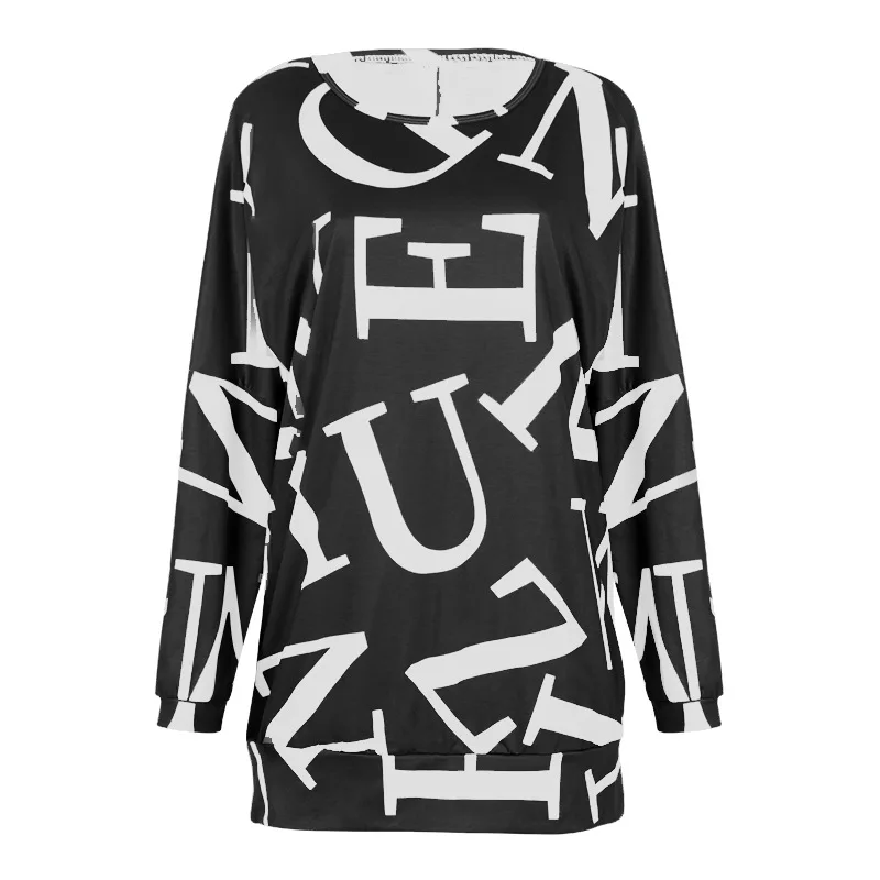 

Letter Printing Mini Dress for Women Sexy Club Oblique Shoulders Long Batwing Sleeve A-Line Dresses 2021 Autumn New Sundress