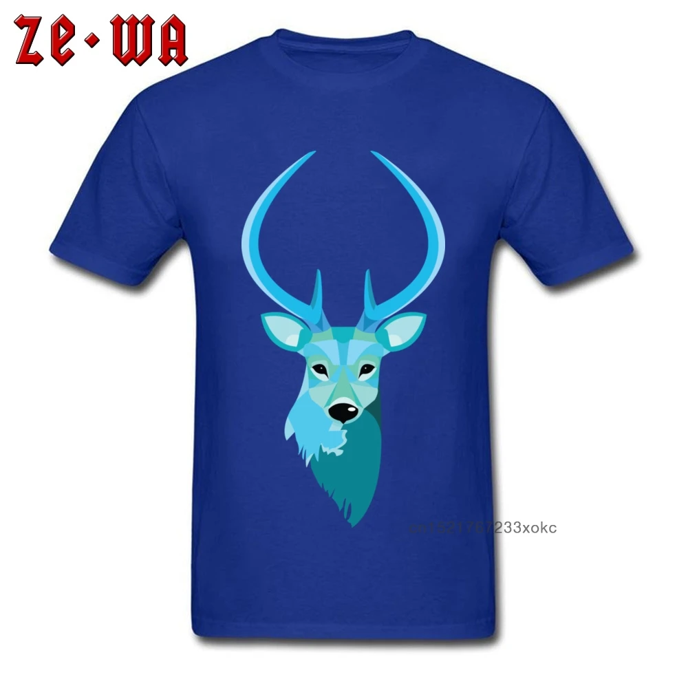 Мужская синяя футболка с оленем в стиле ретро круглым вырезом и коротким рукавом