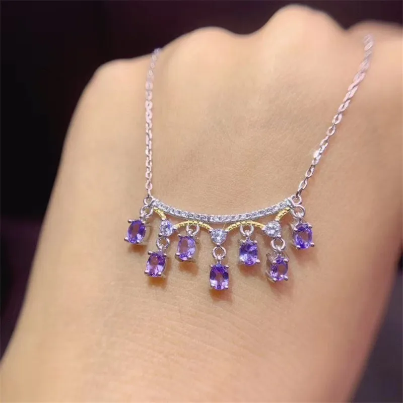Fashion simple round Natural blue tanzanite gem Pendant necklace S925 silver Natural gemstone necklace women girl gift jewelery