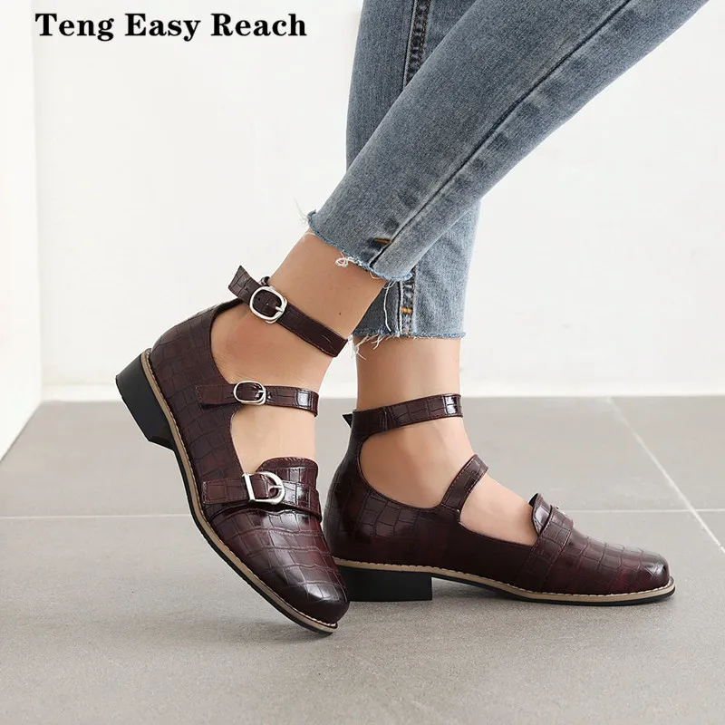 

2020 New Fashion Round Toe Women Flats Shallow Mouth Mary Jane Women Flats Concise Ankle Strap Buckle Ladies Flat Shoes 31-48