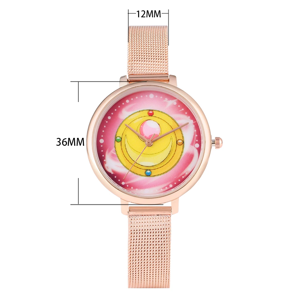 

Fashion Quartz Women Watch Sailor Moon Theme Display Wrist Watches Stainless Steel/Leather Strap Girls Ladies Girlfriend Gifts