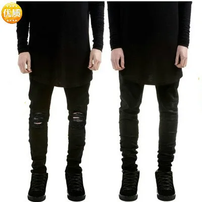 2019 модные уличные мужские джинсы винтажные черные облегающие рваные потертые