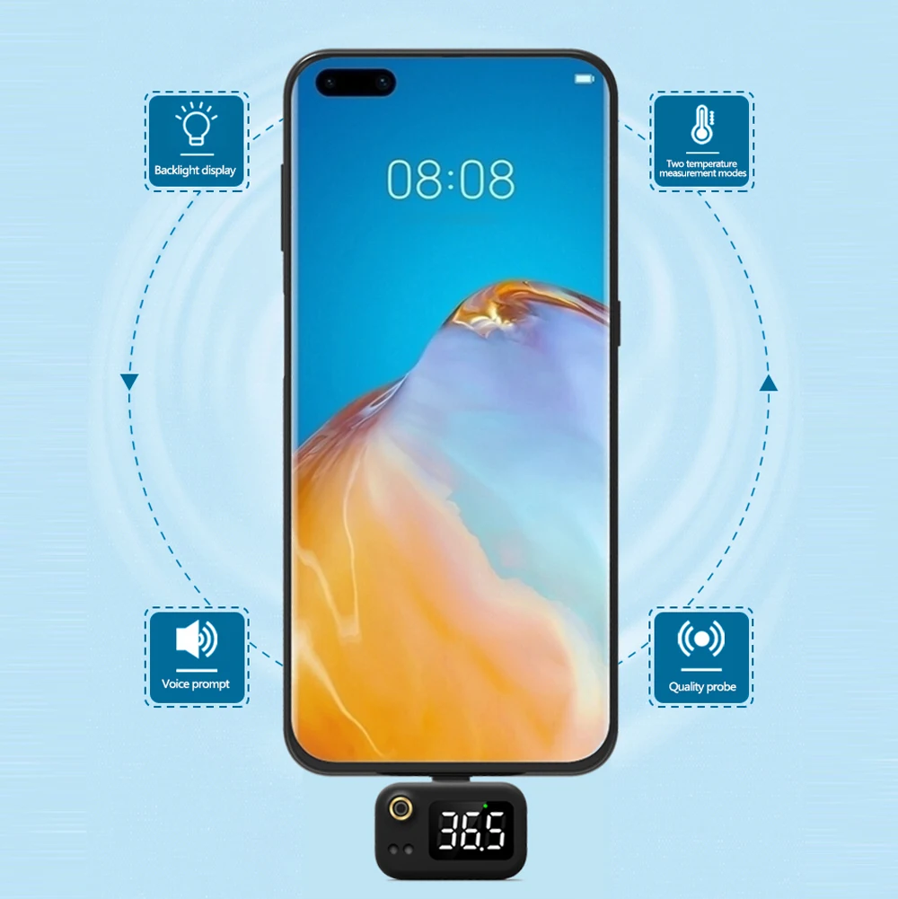 

Infrared LED Screen Thermometer USB Intelligent Thermometer Portable Mini Cell Phone Thermometer with Type-C Joint Link Phone