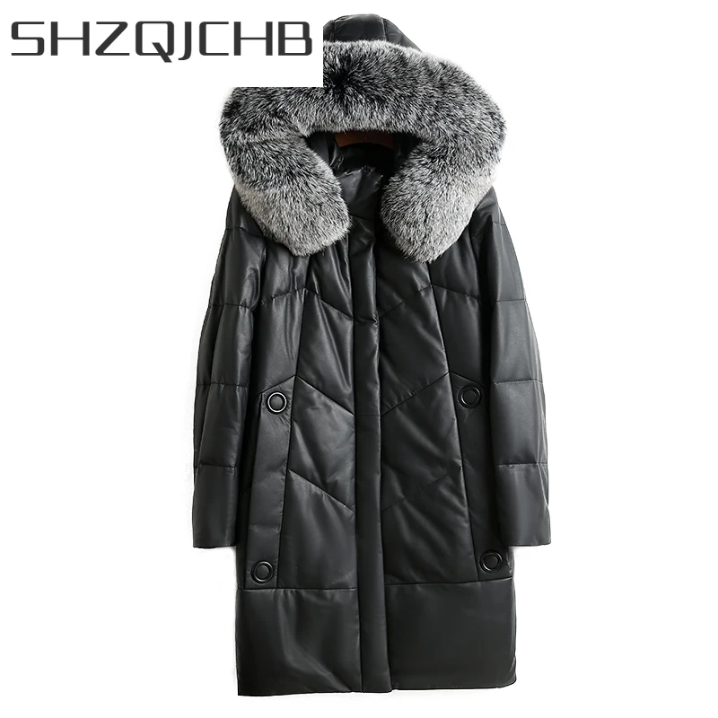 

Женское пальто из натуральной овчины SHZQ, зимняя куртка с капюшоном из натурального Лисьего меха и утиного пуха, женский корейский топ из нат...