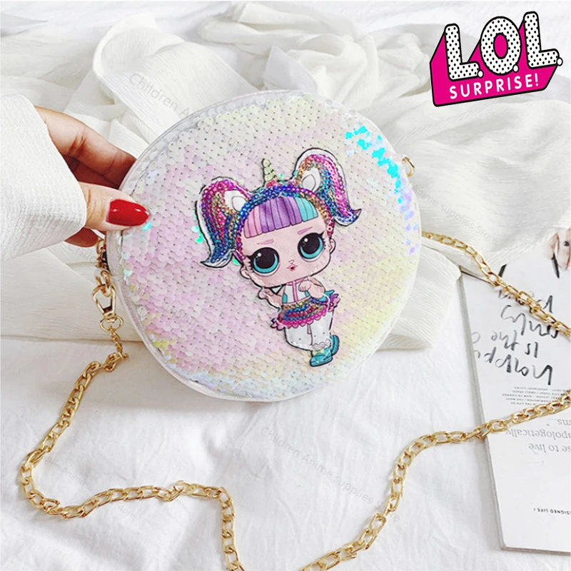 

2019 LOL Surprise Dolls Women Backpack with Sequins Fashion Trend Women Wild Chain Toiletry Bag PU Round Small Wallet 2S27
