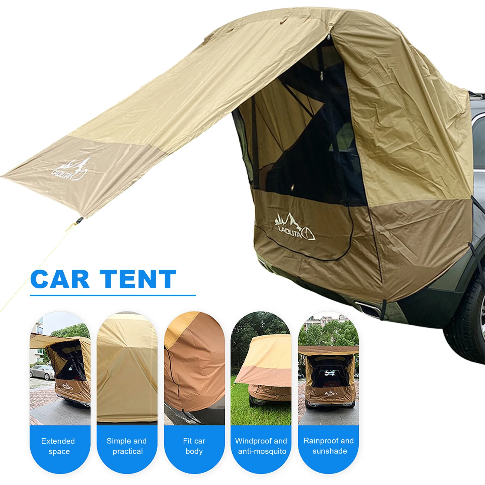 2021 Car Trunk Tent Sunshade Rainproof Rear Tent Simple Motorhome For Self-driving Tour Barbecue Camping (Without Iron Pipe)