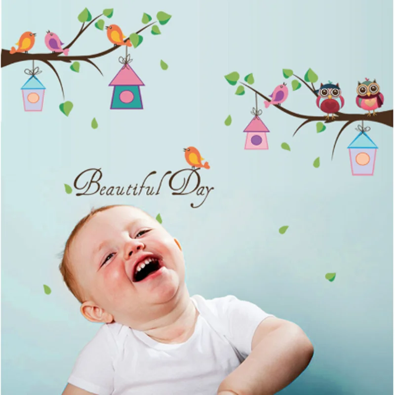 

Friendly Cartoon Owls Wall Stickers for Kids Room Lovely Tree Animal Home Decor Decorative Vinyls for Walls Baby Room Decoration