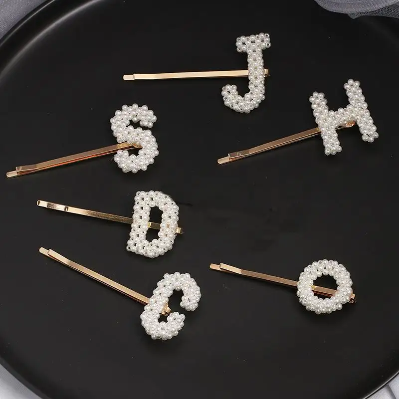 Женские заколки ручной работы с имитацией жемчуга и английскими буквами модные