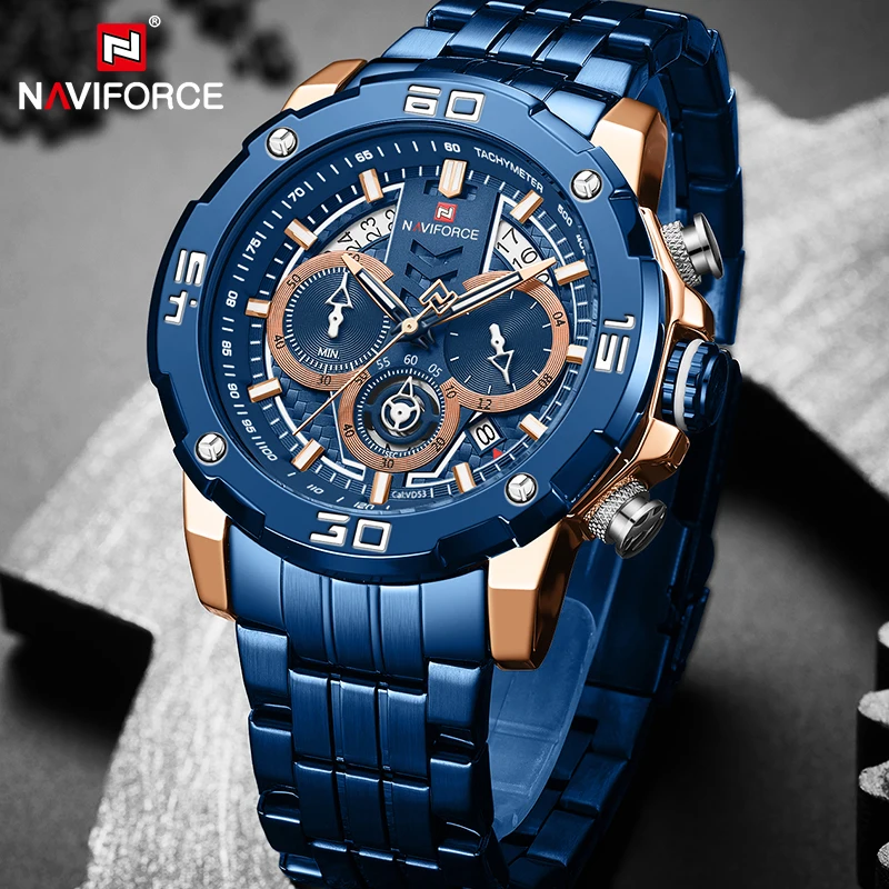 

NAVIFORCE повседневные спортивные часы для мужчин синий топ бренд Роскошные военные наручные часы мужские часы модные Хронограф Мужские наручн...
