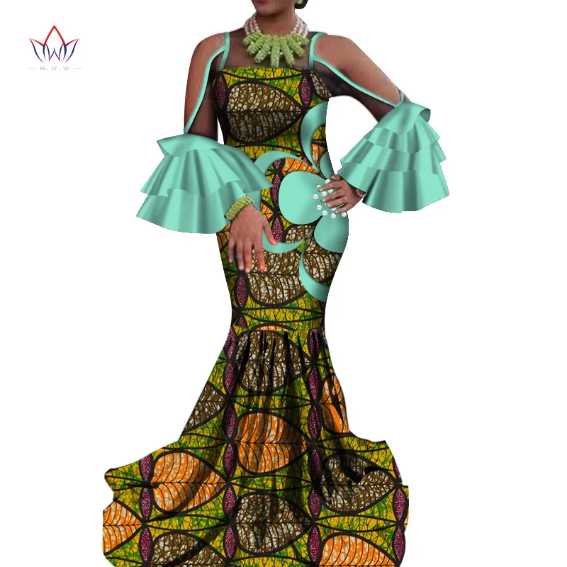 Dress Hot Vestidos Dashiki Women's Dress Cotton Print Traditional African Clothing Fishtail and Ground Clothing Women WY5780