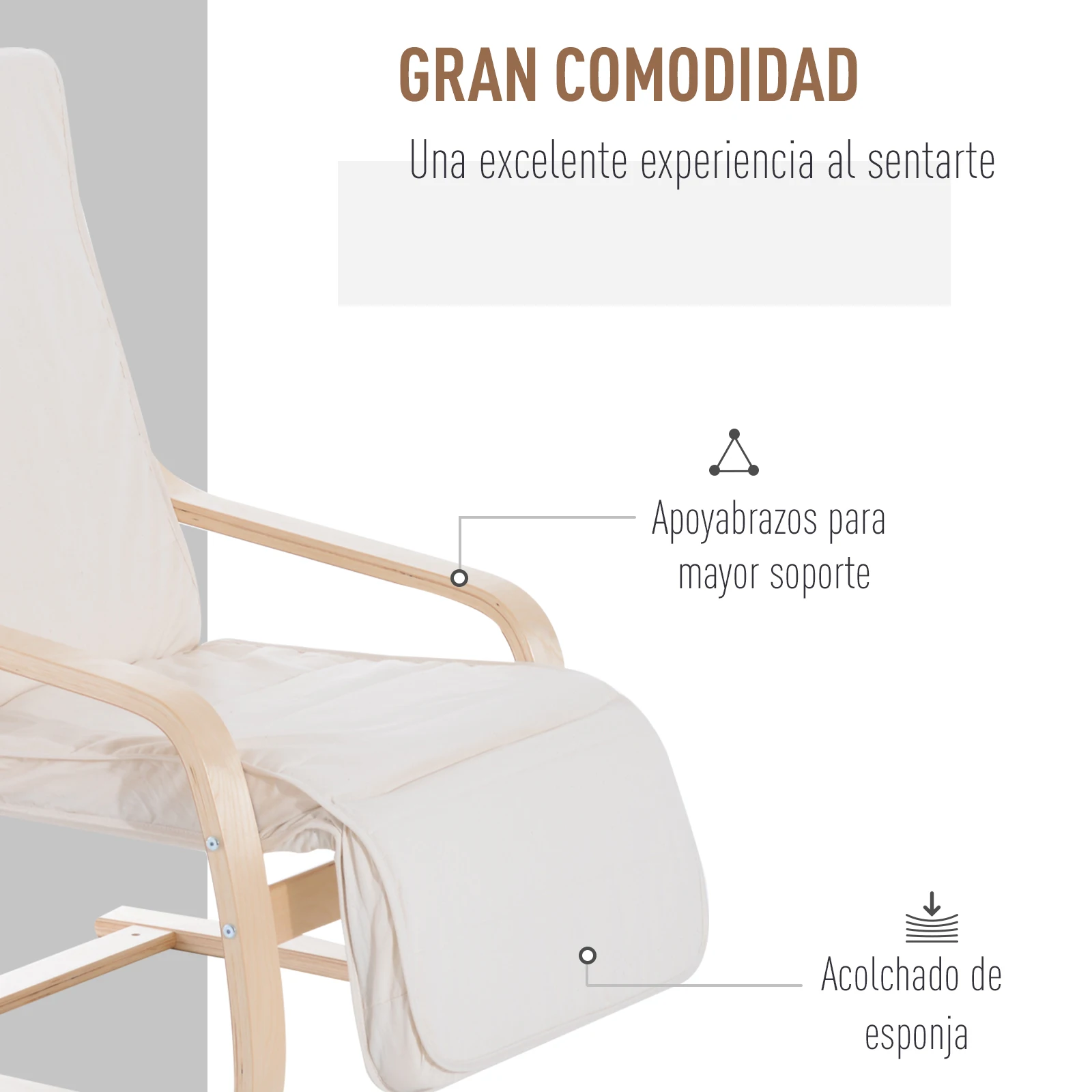 HOMCOM Sillon de Relax Silla Madera Abedul Reposapiernas a 5 Niveles 2 цвета (бежевый) |