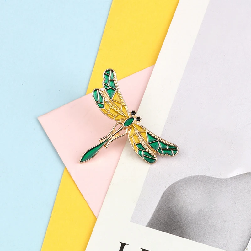 Женская брошь в форме стрекозы винтажная эмалированная крупного насекомого