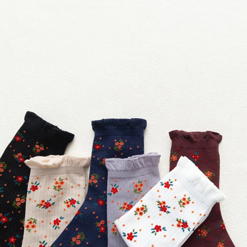 

Frilly Cartoon Floral Socks Woman Kawaii Calcetines Cute Women Skarpetki Meias Skarpety Cotton Sock Lace Women 1 Pair Dropship