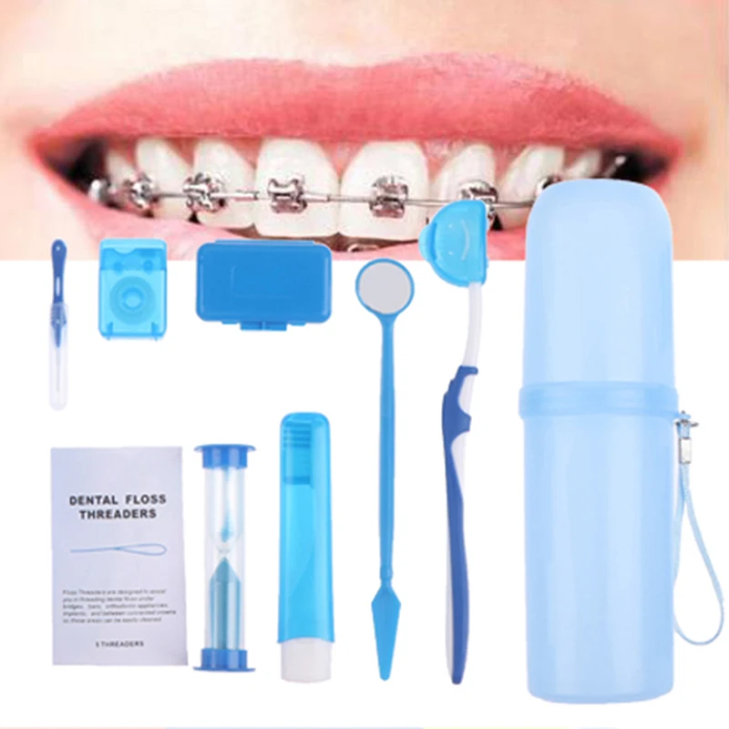 

8Pcs Oral Cleaning Care Dental Teeth Orthodontic Kits Whitening Tool Suit Interdental Brush Portable Dental Floss Toothbrush Box
