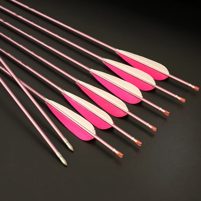 

6/12pcs Pink Color Nature Feather Arrow ID 4.2mm Spine 500 600 700 800 900 1000 Shaft Length 31 Inch for Recurve/Compound Bow